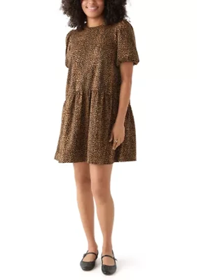 Women's Balloon Sleeve Printed Jacquard Dress