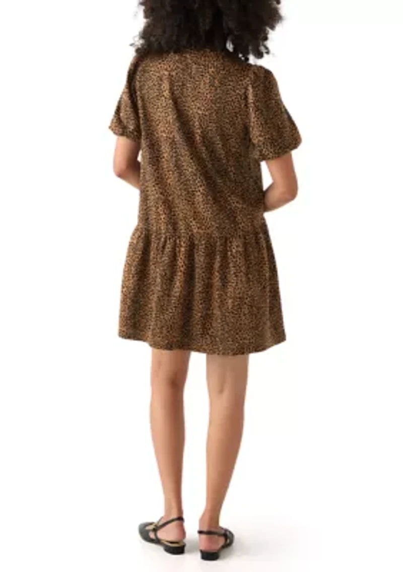 Women's Balloon Sleeve Printed Jacquard Dress
