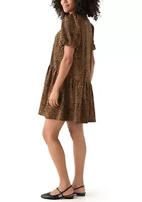 Women's Balloon Sleeve Printed Jacquard Dress