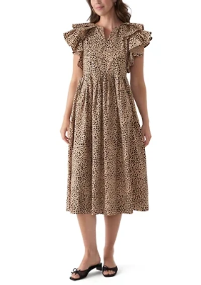 Women's Ruffle Sleeve Printed Midi Dress