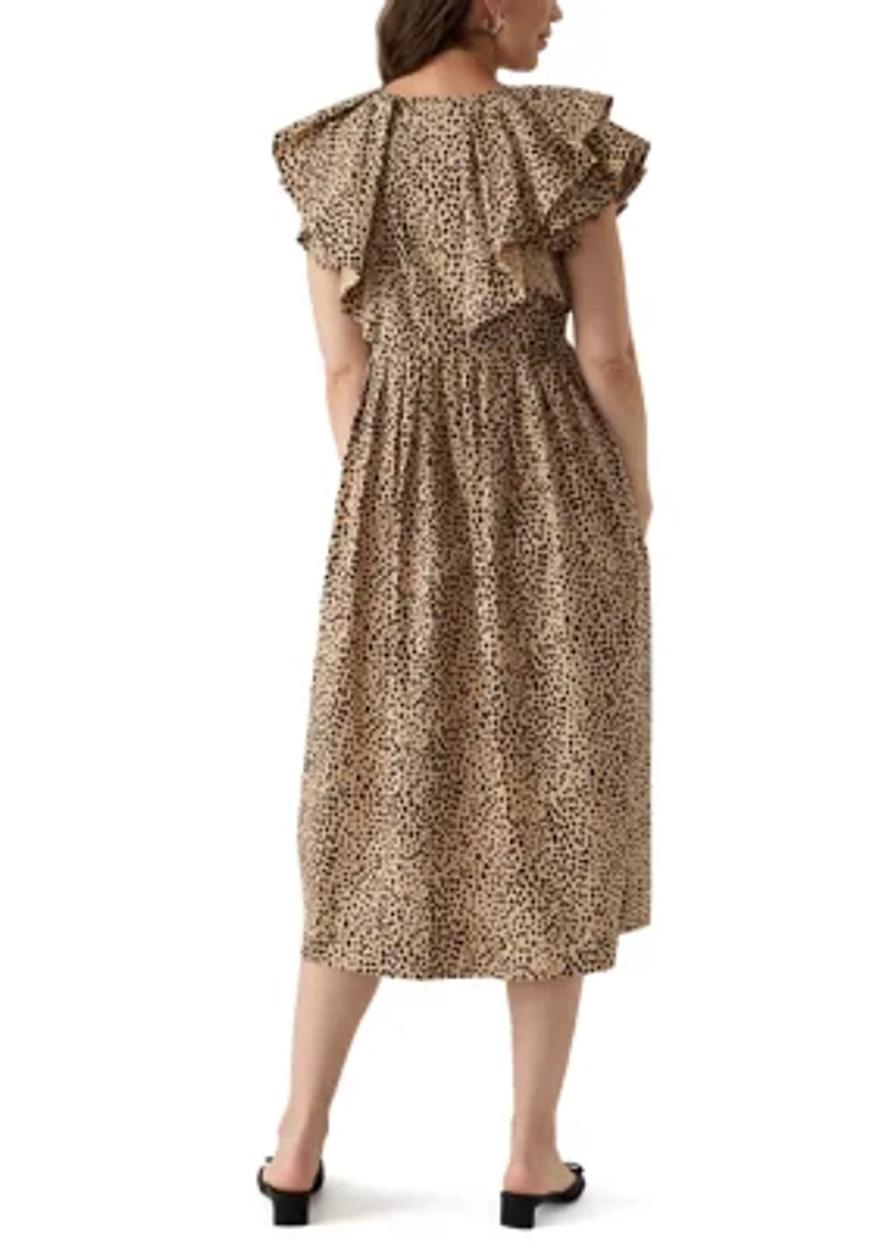 Women's Ruffle Sleeve Printed Midi Dress