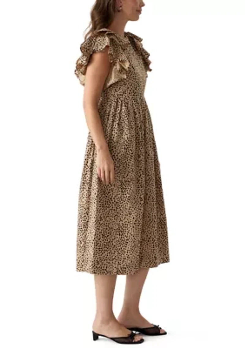 Women's Ruffle Sleeve Printed Midi Dress