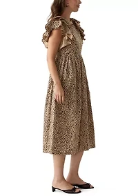 Women's Ruffle Sleeve Printed Midi Dress