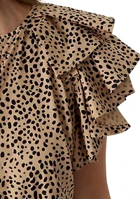 Women's Ruffle Sleeve Printed Midi Dress