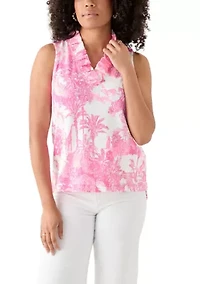 Women's Sleeveless Ruffle Neck Printed Top