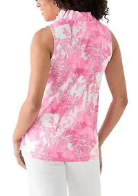 Women's Sleeveless Ruffle Neck Printed Top