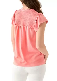 Women's Short Sleeve Smock Shoulder Top