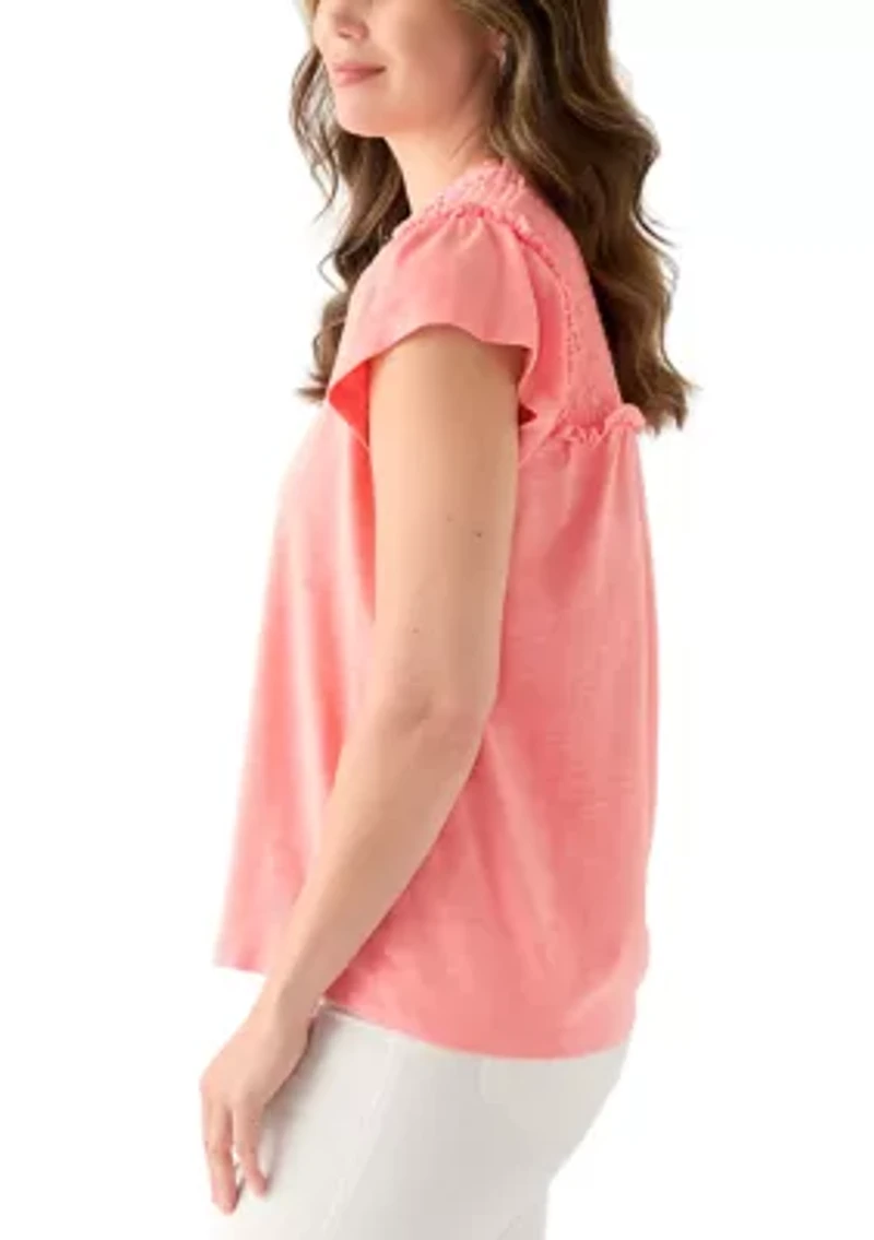Women's Short Sleeve Smock Shoulder Top