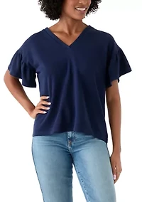 Women's Short Ruffle Sleeve V-Neck Top