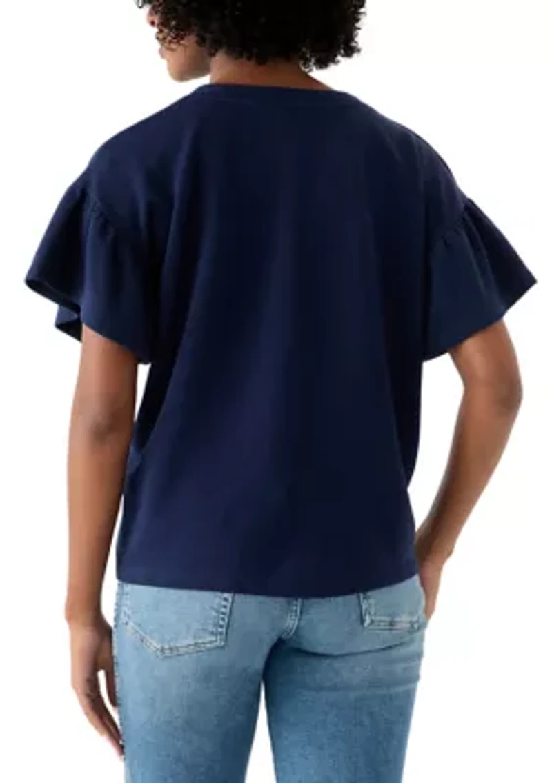 Women's Short Ruffle Sleeve V-Neck Top