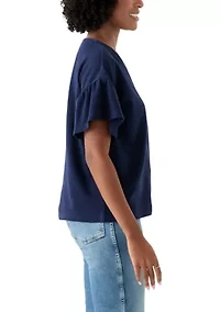 Women's Short Ruffle Sleeve V-Neck Top