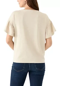 Women's Short Ruffle Sleeve V-Neck Top