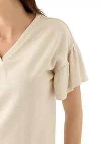 Women's Short Ruffle Sleeve V-Neck Top
