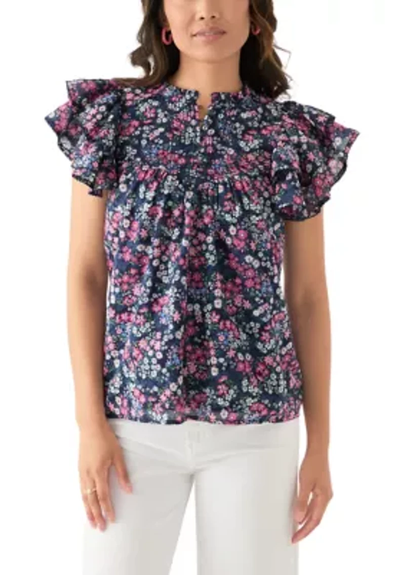 Women's Short Flutter Sleeve Printed Top