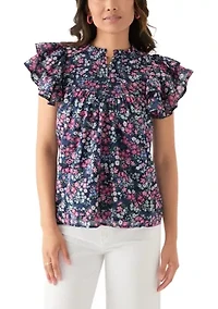 Women's Short Flutter Sleeve Printed Top