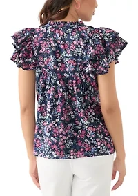 Women's Short Flutter Sleeve Printed Top