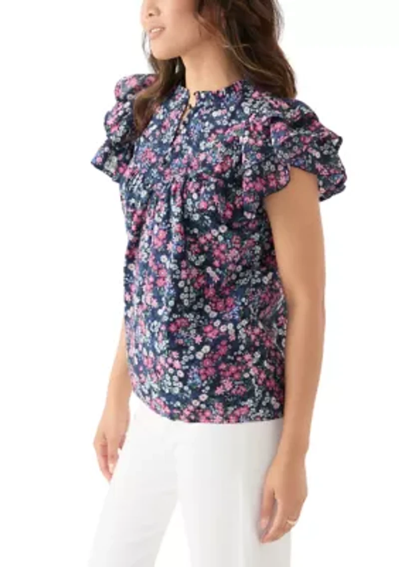 Women's Short Flutter Sleeve Printed Top
