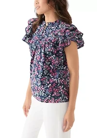 Women's Short Flutter Sleeve Printed Top