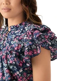 Women's Short Flutter Sleeve Printed Top