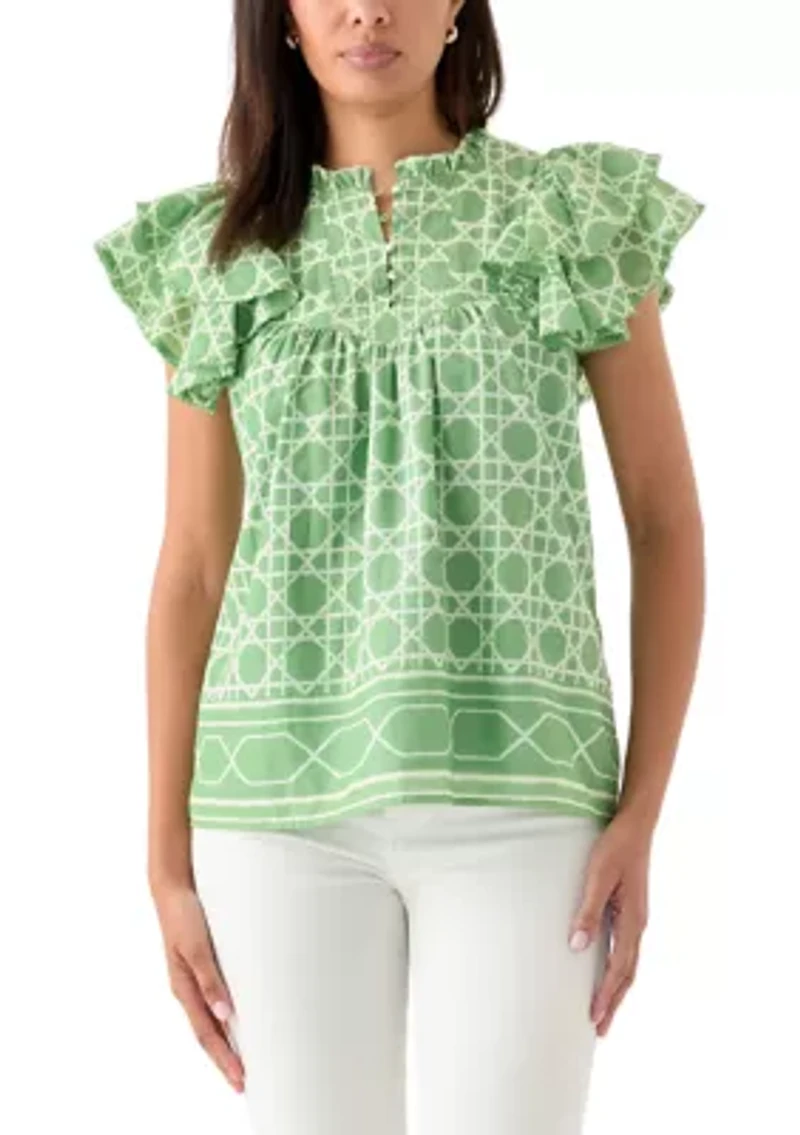 Women's Short Flutter Sleeve Printed Top