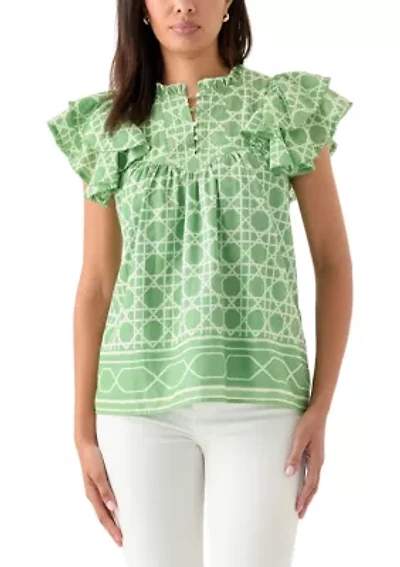 Women's Short Flutter Sleeve Printed Top