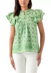 Women's Short Flutter Sleeve Printed Top