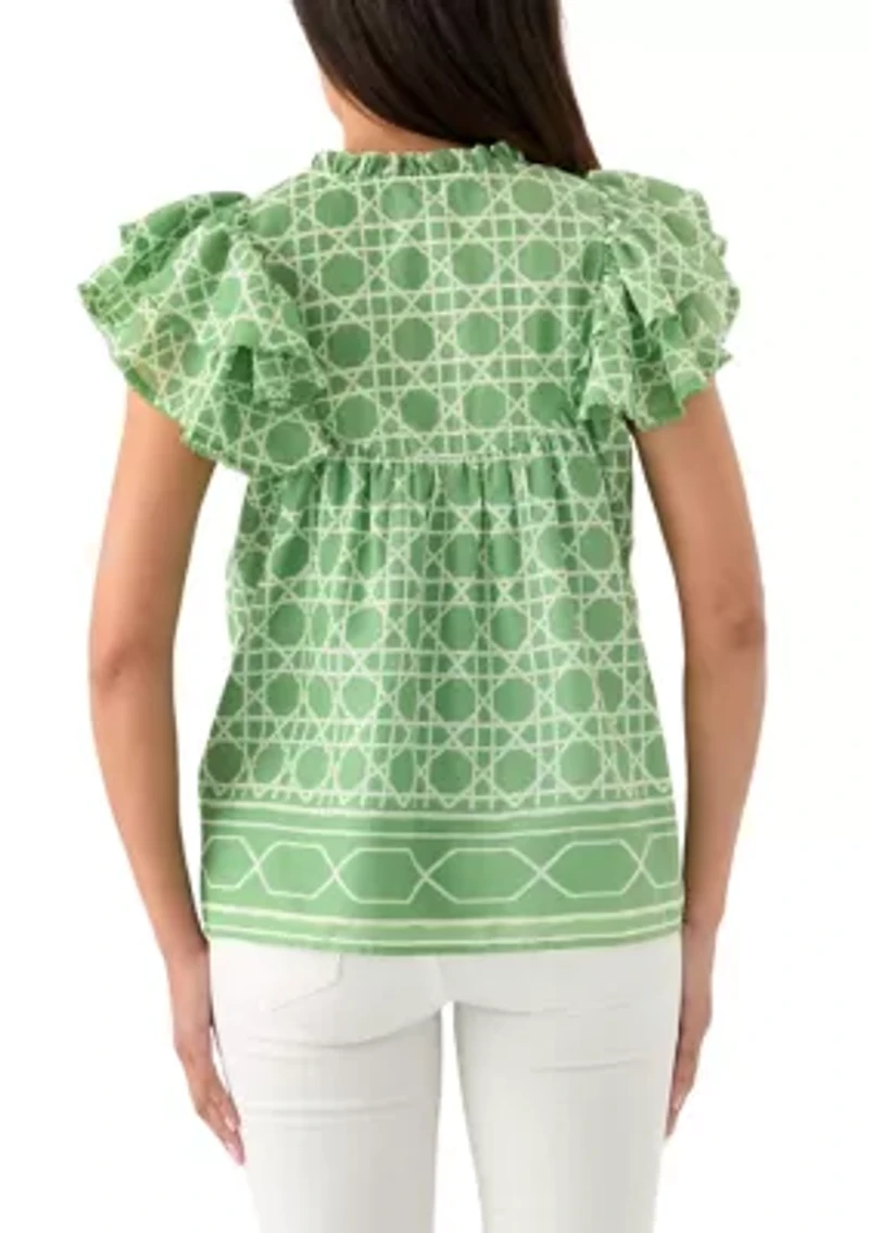 Women's Short Flutter Sleeve Printed Top