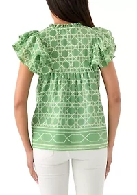 Women's Short Flutter Sleeve Printed Top