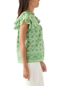 Women's Short Flutter Sleeve Printed Top