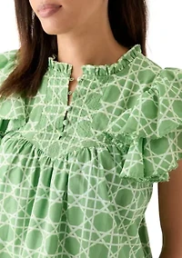 Women's Short Flutter Sleeve Printed Top