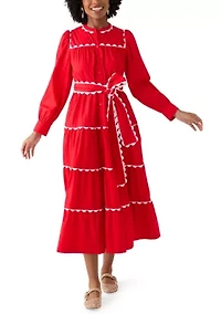 Women's Long Sleeve Scallop Trim Shirt Dress