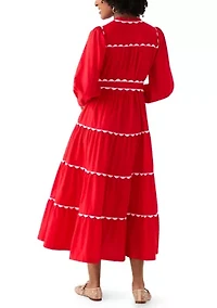 Women's Long Sleeve Scallop Trim Shirt Dress