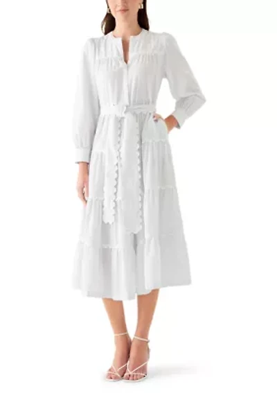 Women's Long Sleeve Scallop Trim Shirt Dress