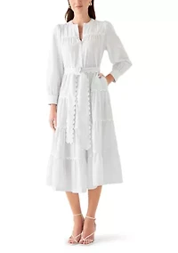 Women's Long Sleeve Scallop Trim Shirt Dress