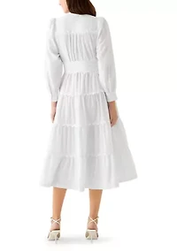 Women's Long Sleeve Scallop Trim Shirt Dress