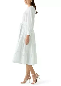 Women's Long Sleeve Scallop Trim Shirt Dress