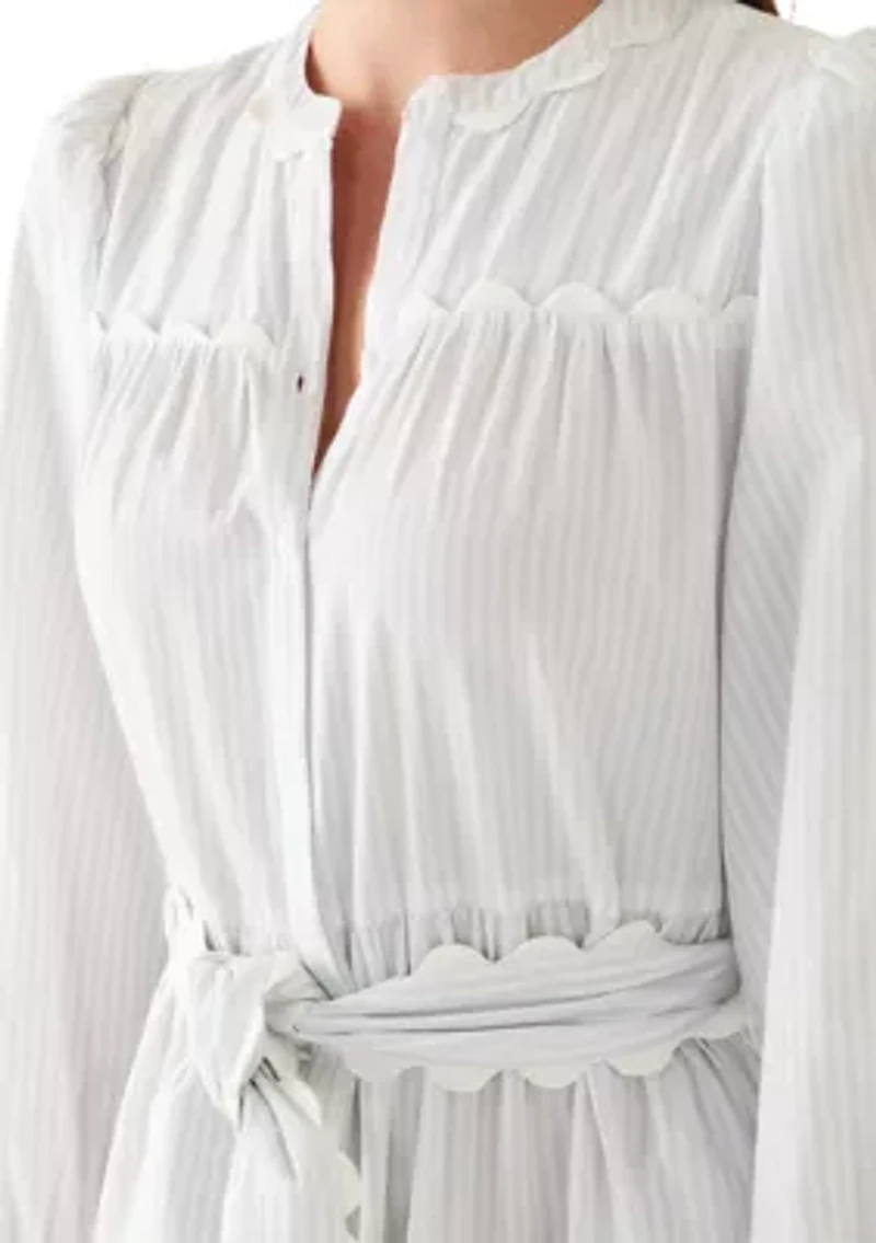 Women's Long Sleeve Scallop Trim Shirt Dress