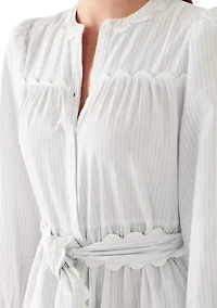 Women's Long Sleeve Scallop Trim Shirt Dress