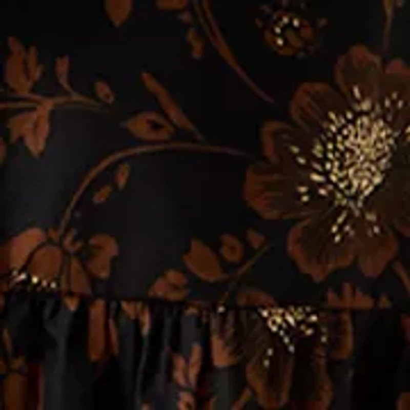 Women's Blouson Sleeve Foil Floral Print Midi Dress