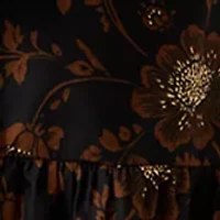 Women's Blouson Sleeve Foil Floral Print Midi Dress