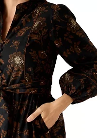 Women's Blouson Sleeve Foil Floral Print Midi Dress
