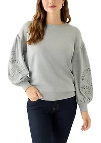 Women's Long Eyelet Sleeve Heathered Sweatshirt