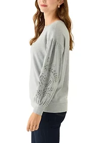 Women's Long Eyelet Sleeve Heathered Sweatshirt