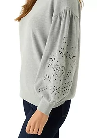 Women's Long Eyelet Sleeve Heathered Sweatshirt