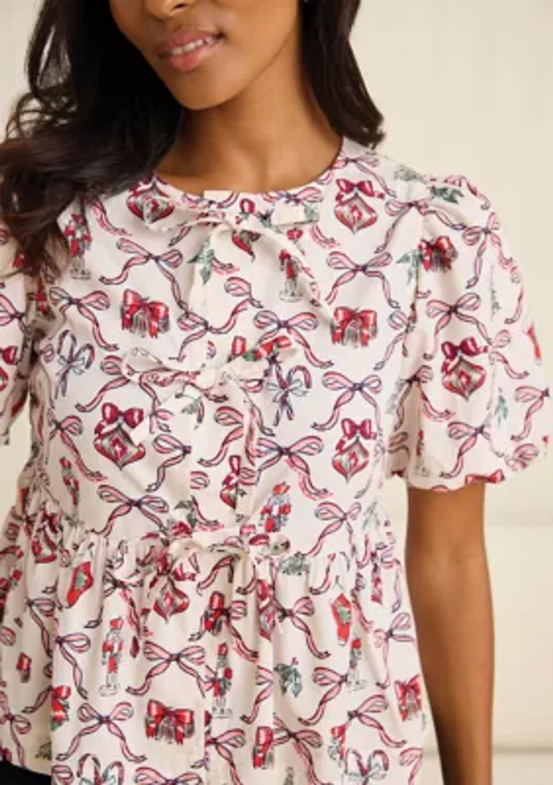 Sewing Down South x Crown & Ivy™ Sew Merry Tie Front Blouse