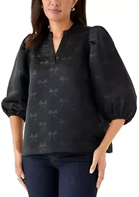 Women's 3/4 Puff Sleeve Jacquard Top