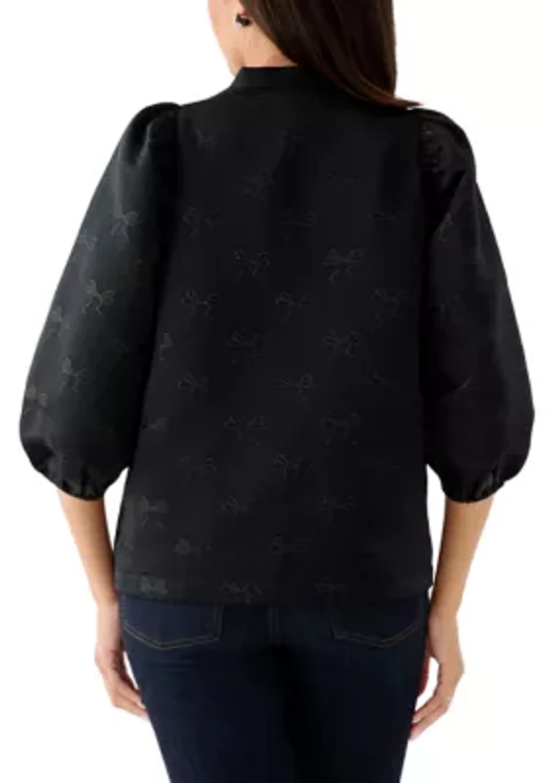 Women's 3/4 Puff Sleeve Jacquard Top