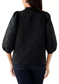 Women's 3/4 Puff Sleeve Jacquard Top