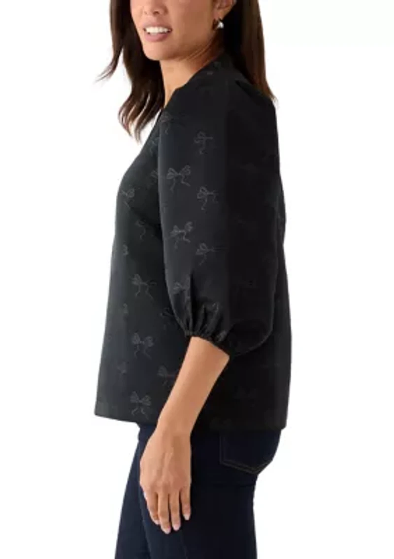 Women's 3/4 Puff Sleeve Jacquard Top