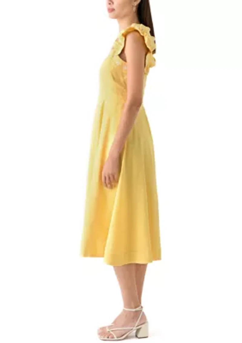 Women's Sleeveless Embroidered Ruffle Dress